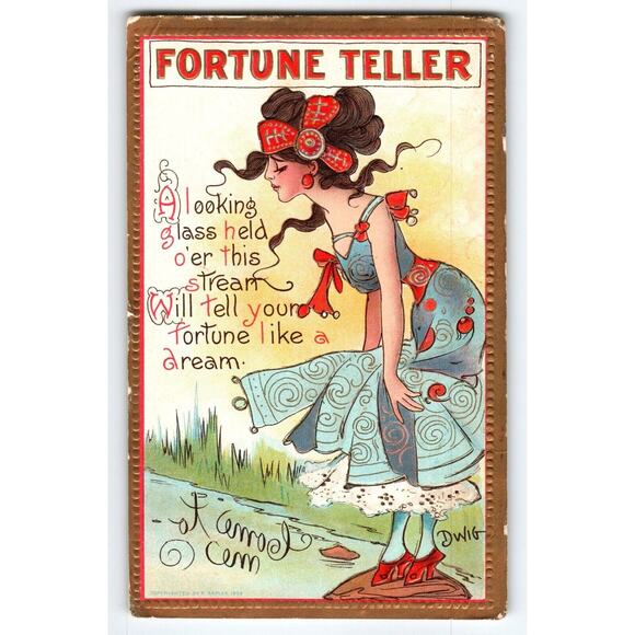 Fantasy Postcard Dwig Hold To Come To Me Fortune Teller Witch Water Reflections - Picture 1 of 2